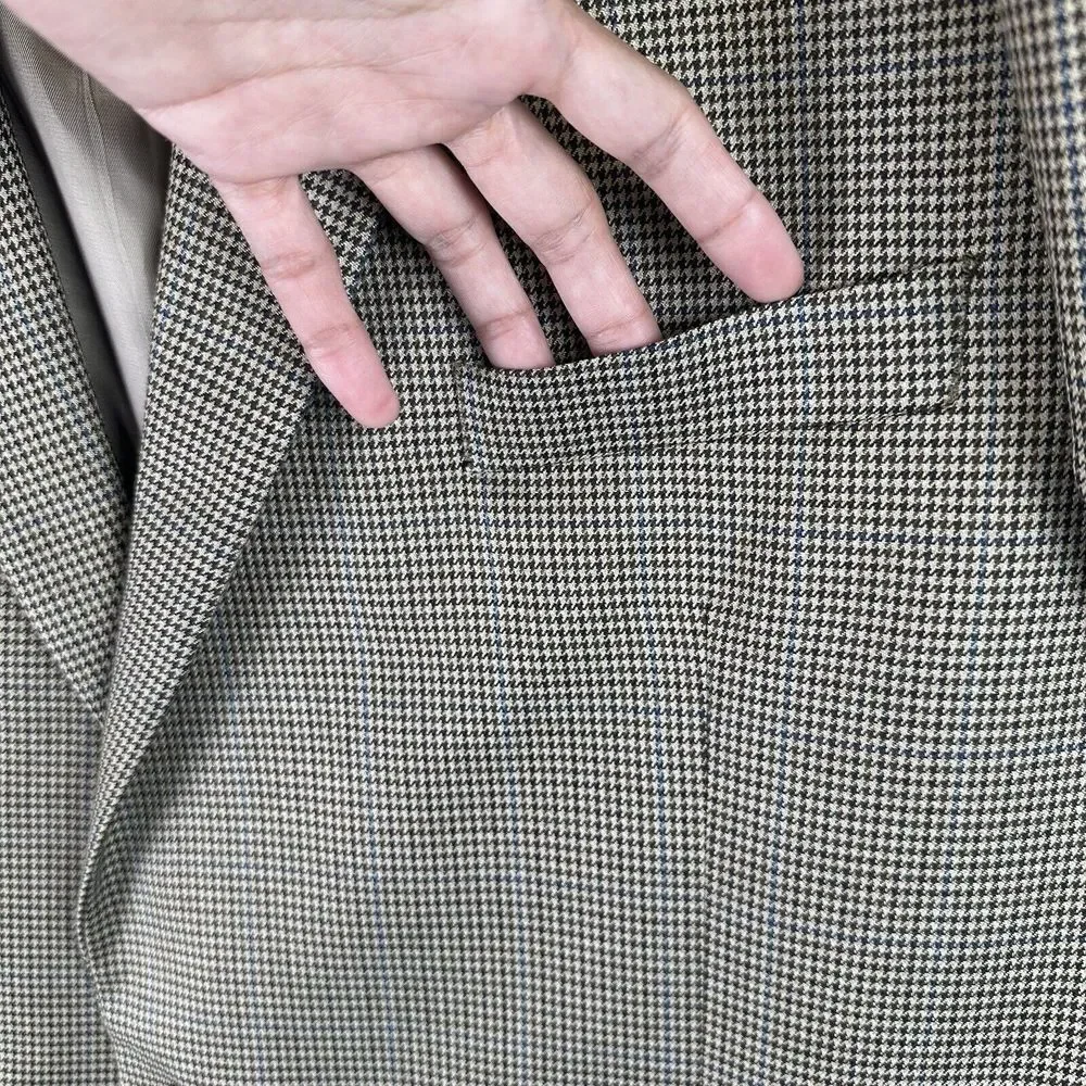 Ralph Lauren LRL 48R Houndstooth Plaid Blazer Men Light Brown Sport Coat  Career